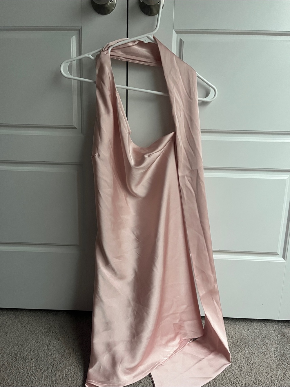Women's Pink Satin Halter Dress